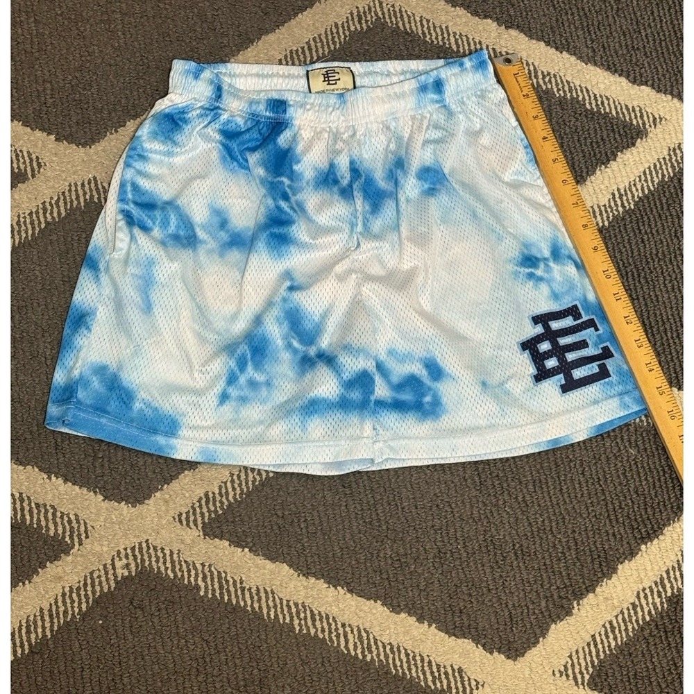 Eric Emanuel Mesh Basketball Shorts Blue White Cloud Print Adjustable Waist